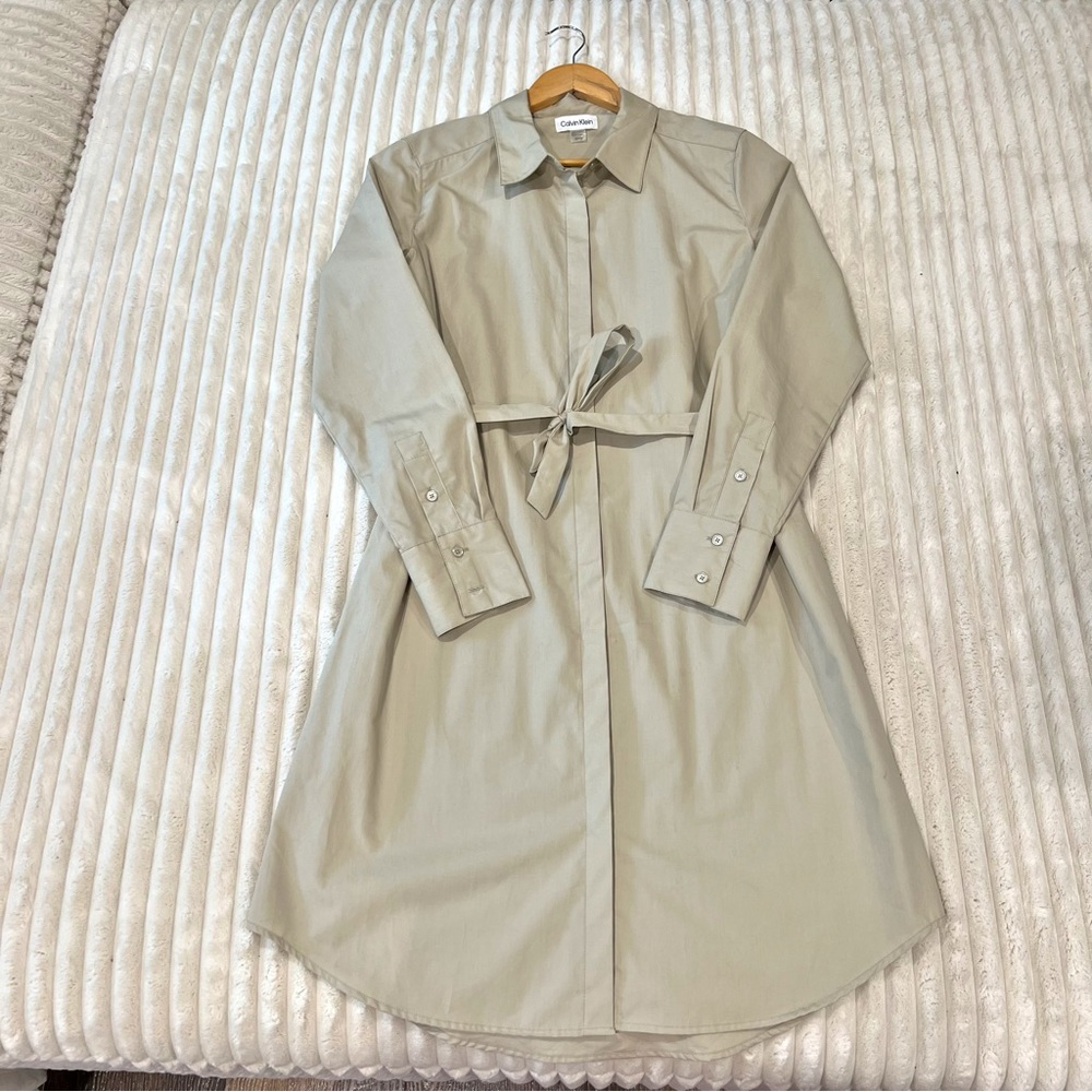 Calvin Klein Khaki Belted Buttoned Down Collared Dress Womens Size Medium